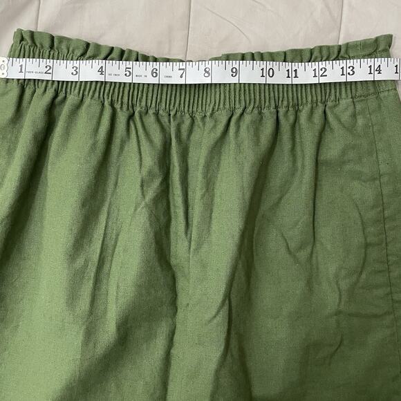 J Crew Linen Blend Scalloped Hem Pull On Skirt Size 8 Women Olive Green Lined - Picture 4 of 8